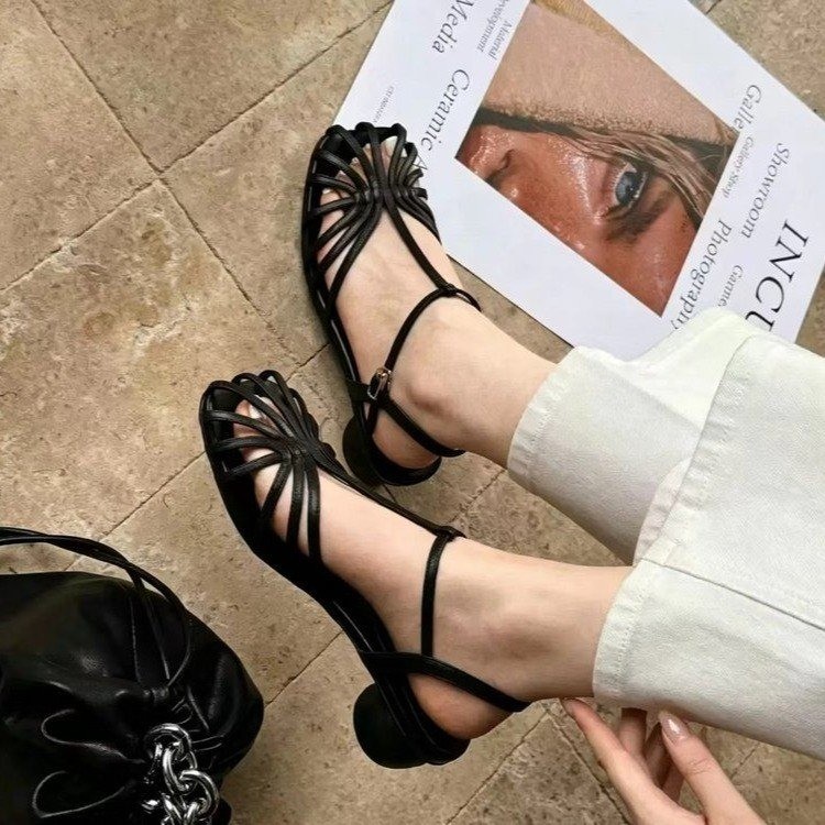 Vintage Fashion Heels - Sandalias de tacón bajo estilo romano