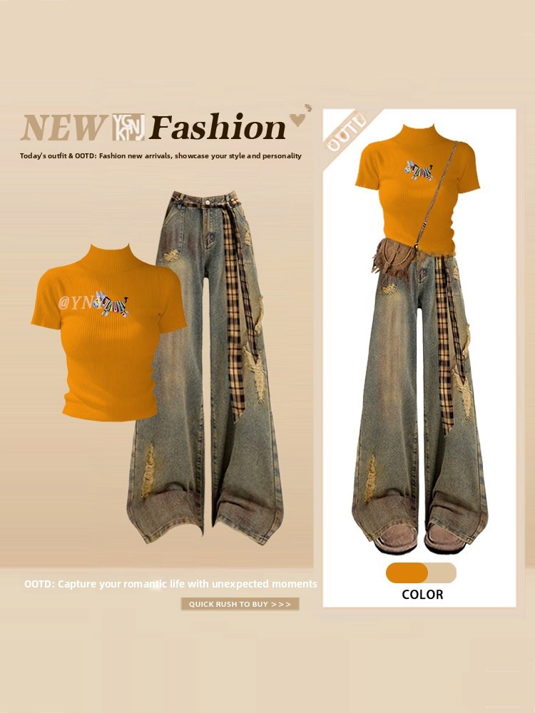 Vintage Fashion Wear - Conjunto de Verano Estilo Americano, Camiseta