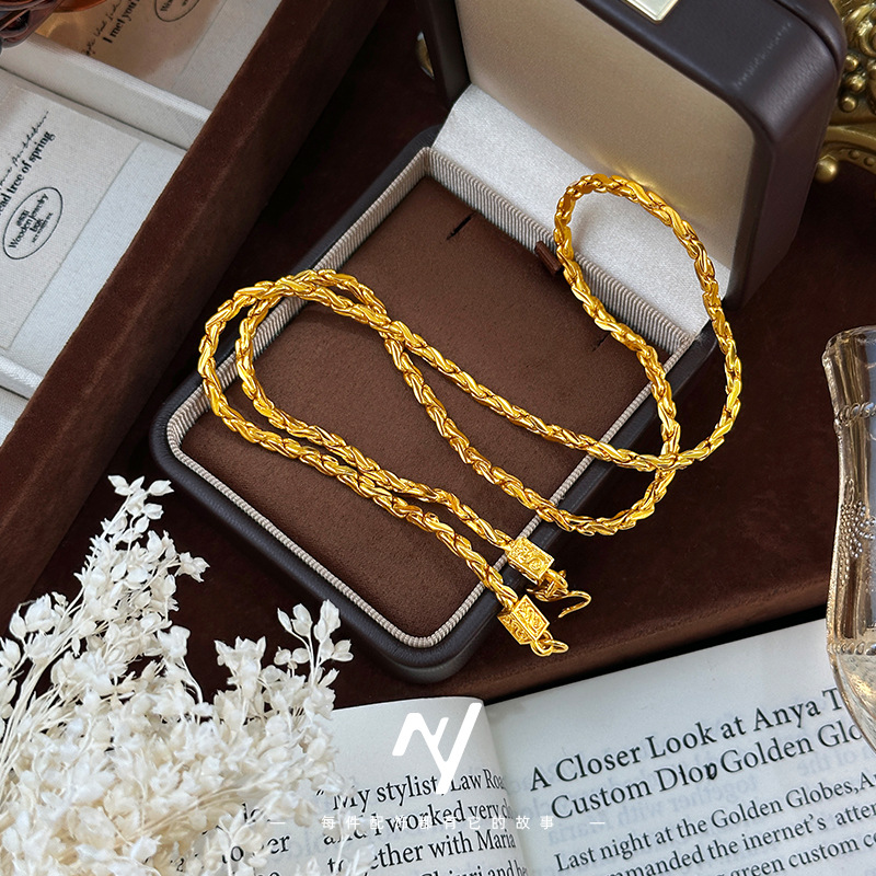 Collar de oro real de 24 quila - Vintage Fashion Store reseña y precio
